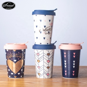 Tasses à café réutilisables SWT 400 ml sans poignée, personnalisées en porcelaine, cadeau de la Saint-Valentin, tasses à café à <span class=keywords><strong>emporter</strong></span>, <span class=keywords><strong>mug</strong></span> de voyage en céramique avec couvercle en silicone - Product Image 3