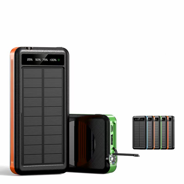 Custom Solar Panel Power Bank Case With Built in Cable Support Wireless Charging Type-C Powerbank for Mobile Phones