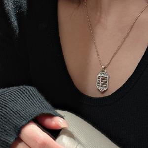 Collier pendentif en argent pur S925, nouveau style chinois, jade blanc, gourde de moelle, visage d'œuf incrusté, luxe léger, haute qualité, niche - Product Image 3