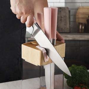 Household Cooking Cutlery <b>Set</b> Titanium Gold Coating Stainless Steel Kitchen <b>Knife</b> <b>Set</b> with Wood‑Spliced Acrylic <b>Knife</b> Block - Product Image 2