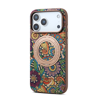 Étui de téléphone magnétique rotatif avec béquille, texture florale bohème en liège, personnalisé en usine (OEM/ODM), compatible avec les séries Apple