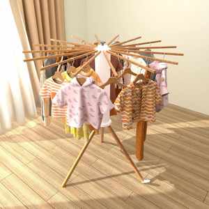 Octopus Folding Bamboo Wooden Floor Standing Tripod Clothes Drying <b>Rack</b> Single Tier Space Saving Bathroom Clothing Organizer - Product Image 3