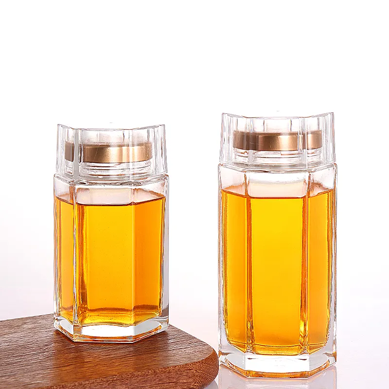 Hexagonal Transparent Honey Jam Jar Acrylic Lid Sealed Glass Bottle