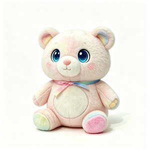 Custom Rainbow Accent Sitting <b>Bear</b> Plush Toy, <b>Cute</b> Gradient Rainbow Bow Teddy <b>Bear</b> Plushie, Soft Pink Pastel Teddy <b>Bear</b> Stuffed - Product Image 1