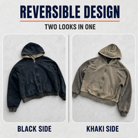 Sweat à capuche zippé réversible double face délavé à l'acide, bicolore, OEM ODM, fabricant de streetwear à marque privée