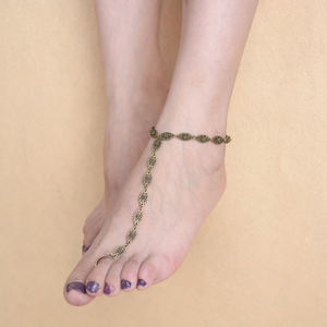 Tobilleras de cadena de flores <span class=keywords><strong>con</strong></span> anillos para niñas, tobilleras de alta calidad, simples, huecas, estilo retro, a precio de fábrica - Product Image 1