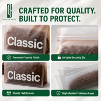 Sachet de café transparent mat à fond plat avec valve, pochette en plastique transparente pour café 1kg, sacs d'emballage visuels pour grains de café 250g