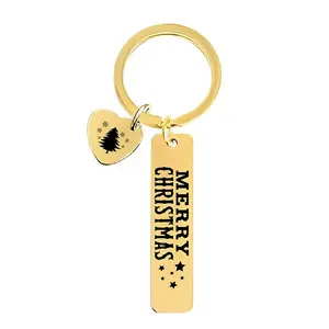 Ywgangu thép không gỉ Tùy chỉnh hình chữ nhật kim loại thủ công sản phẩm giáng sinh lấp lánh Keychain giáng sinh vui vẻ món quà Móc chìa khóa