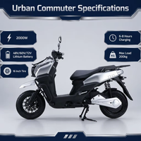 Moto électrique CE 2000W 72V avec batterie au plomb-acide, vitesse maximale de 70 km/h, scooter électrique de course à haute performance