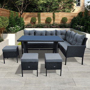 <span class=keywords><strong>AUDU</strong></span> lusso 7 posti Set da pranzo rettangolare blu Rattan metallo verniciato a polvere telaio da giardino esterno per Hotel Villa - Product Image 5