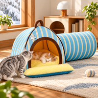Lit tunnel convertible pour chat, maison-caverne en peluche douce, tente pliable avec coussin, mobilier d'intérieur pour animaux de compagnie