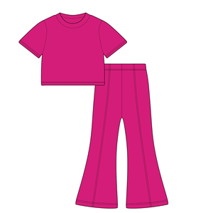 2025 Summer Girl Bell Bottom Outfits 2pcs Algodão Sólido T-shirt Calças Suit Para Crianças Adolescentes Meninas Moda Tricô Roupas - Product Image 2