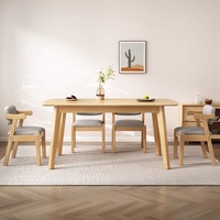 Ensemble table et chaises de salle à manger en bois massif moderne et durable pour 6 personnes, idéal pour les petits appartements et les salons.