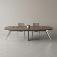 Mesa de Reuniones de Oficina Moderna y Minimalista, Mesa de Conferencia en Forma de Bote con Patas de Acero Pulido Espejo