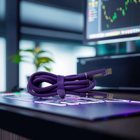 Câble USB-C de charge rapide PD 240W de 1,2 m avec aromathérapie et lumière LED, câble en silicone violet pour ordinateur et écouteurs, vente en gros