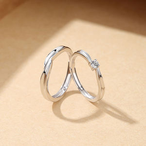 Sterling Sier Ring Adjustable Open Small Dia Moissanite Simple Couple Engagement Rings - Product Image 2