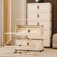 Armoire de rangement pliable à 5 niveaux en plastique avec portes transparentes doubles et roulettes pour le rangement des vêtements, des livres et des jouets dans la chambre