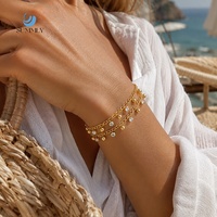 Bracelet à breloques SUMMLY tendance en acier inoxydable plaqué or 18 carats avec chaîne à maillons en zircon pour femme, bijoux pour femme, cadeau de plage