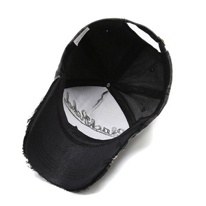 Casquette de baseball rétro déchirée en jean délavé color-block pour hommes et femmes, avec boucle métallique réglable, 6 panneaux, printemps-automne - Product Image 3