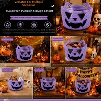 Paniers de rangement tressés en corde de coton pour Halloween, vente en gros, organisateurs créatifs à motif citrouille de dessin animé, cadeaux de fête transfrontaliers