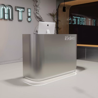 Nouveau design, comptoir de caisse en acier inoxydable argenté, table moderne de luxe pour salon de beauté, hôtel, bureau, réception avec armoire