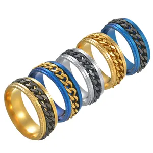 Anello rotante girevole decompressione anello da uomo gioielli fabbrica a buon mercato all'ingrosso in rilievo gioielli in acciaio inossidabile Macho