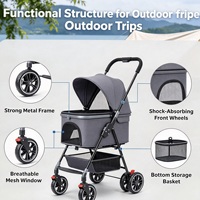 Poussette pour animaux de compagnie à 4 roues avec cadre en métal personnalisé, légère, pliable, pour usage commercial