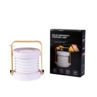 Lanterne solaire rechargeable portable Wason avec poignée en bois, pliable et rétractable, lampe de camping de bureau, 3 modes d'éclairage