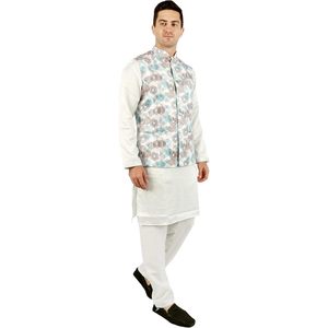 Triloki Abstract <b>Kurta</b> <b>Pajama</b> With Waistcoat 3 In 1 Set <b>Men</b> Ethnic Indian Traditional Wear Diwali Puja Outfit - Product Image 4