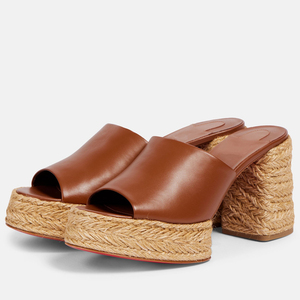 Sandales à talons hauts épais en paille tressée, plateforme épaisse, bout carré ouvert, pour femmes, style mules à talons - Product Image 5