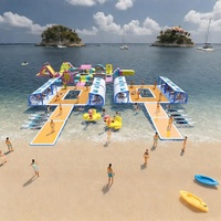 Plateforme Flottante Gonflable de Luxe avec Cabane et Système de Piscine, Solution de Repos et d'Ombre pour Plage et Resort