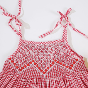 Vestido corto ahumado rojo de algodón personalizado para niñas, grupo de edad, niños del fabricante de Vietnam - Product Image 4