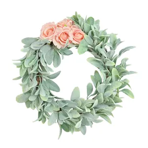 Christmas Wreaths Artificial Garden Ornament Spring Flocking Rabbit Ear Leaves Simulated Green Home Decorations