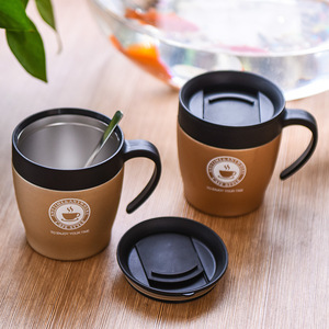 Mug à café de bureau 300 ml avec poignée-cuillère, tasse isotherme en acier inoxydable 304, logo personnalisé - Product Image 3