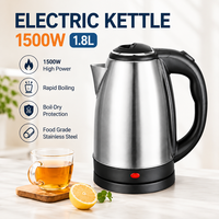 Bouilloire électrique portable en acier inoxydable certifiée CE, 1,8 L, chauffe-eau rapide, arrêt automatique, maintien au chaud, utilisation domestique et en camping-car