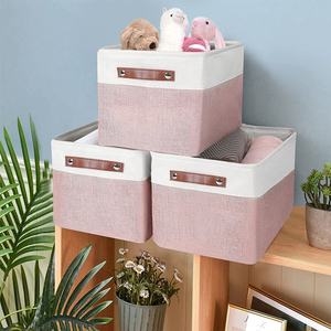 Poubelle de rangement rectangulaire pliable tissé grand organisateur vêtements jouet pliant coton corde panier de rangement avec poignées en cuir - Product Image 5