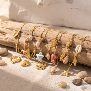 Collar de Joyería Marina Impermeable con Baño de Oro de 18K, Inoxidable, con Colgante de Estrella de Mar, Concha y Cangrejo - Product Image 2