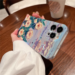 Premium Ölgemälde Pink Flower Phone Case für iPhone 15/15 Pro/15 Pro Max PC-Material stoßfest mit Displays chutz folie - Product Image 3