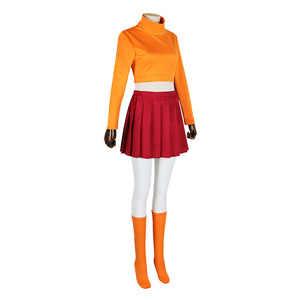 Disfraz de Velma de Scooby-Doo, Cuello Alto Naranja, Falda Roja Plisada, para Halloween - Product Image 2