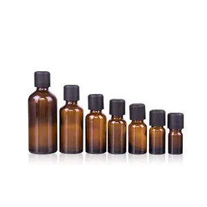 Empty Liquid Cosmetic Amber Glass Vials 5ml 10ml 30ml 100ml Empty Essential Oil Bottle with Tamper Evident Child Proof Caps