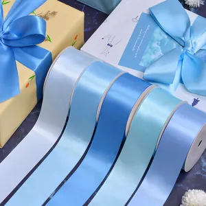 Rubans de satin de soie bleu pour artisanat arc fait à la main emballage cadeau fête mariage décoratif 38MM Double face ruban de satin