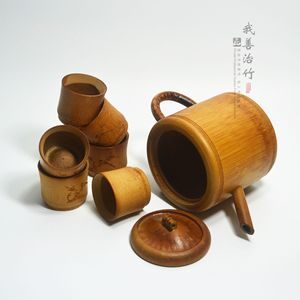 Bamboo Teapot Set Cylinder Shape Coffee Brown With Lid For Kung Fu Tea Afternoon Tea Display Collection - Product Image 2