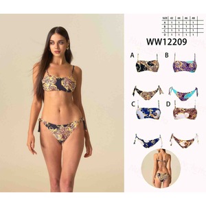 Costume da bagno bikini HDJ Plus Size a fascia con laccetti laterali stampato, due pezzi, in spandex e poliestere, blu, viola, rosa, verde - Product Image 1