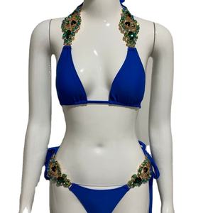 Maillots de bain personnalisés avec logo, style halter, une pièce, service OEM, imprimé uni, à pois, rayé, triangle, vêtements de plage - Product Image 4