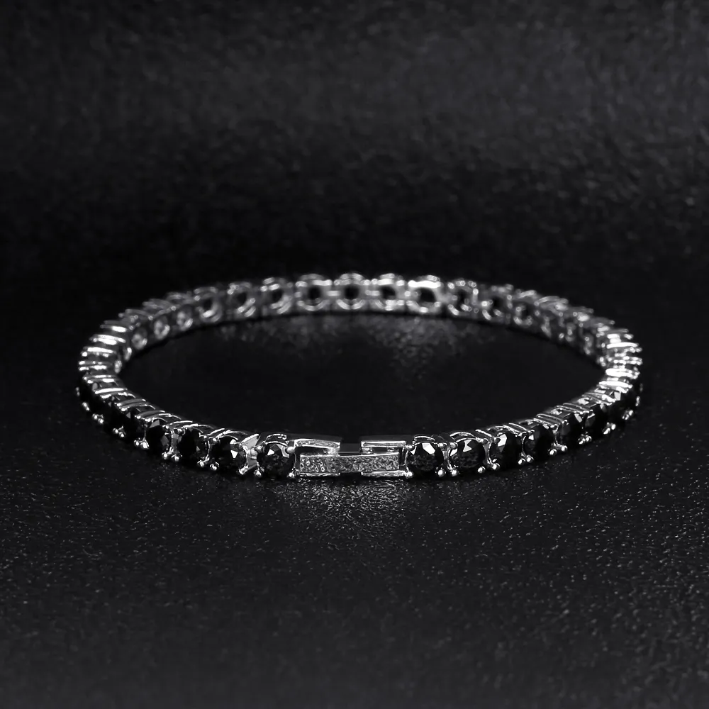 KRKC & CO 4 Mét 8 Inch Trắng Mạ Vàng Hip Hop Trang Sức Đen AAAAA CZ Tennis Bracelet