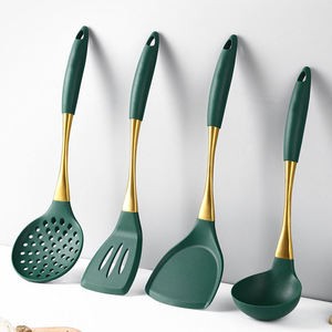 Silicone Cooking Utensil Set 4 Piece Non Stick Spatula Ladle Slotted Spoon Kitchen Tool High Temperature Resistance <b>Hand</b> <b>Wash</b> - Product Image 2