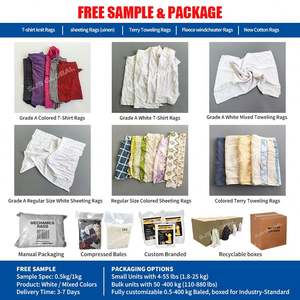 Chiffons de t-shirts en coton pur, multicolores, coupés et déchirés, de couleur claire, format industriel, 10 kg - Product Image 6