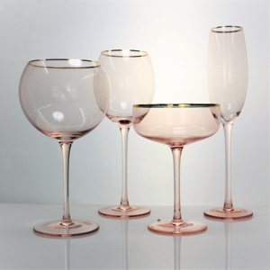 Juego de Copas de Vino de Cristal Rosa <span class=keywords><strong>Gin</strong></span> Tonic de Diseño Moderno, Cristalería Hecha a Mano con Borde Dorado para Eventos - Product Image 3