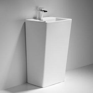 Lavabo de Pedestal con Superficie de Drenaje Inclinada, Laterales Planos, Borde Trasero Elevado y Grifo de Sobremesa para Baño de <span class=keywords><strong>Hotel</strong></span> - Product Image 2