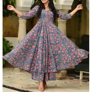 Vente chaude 2026 – Kurti élégant à imprimé floral avec manches longues en coton, style Anarkali, pour femme, tenue de mode - Product Image 1